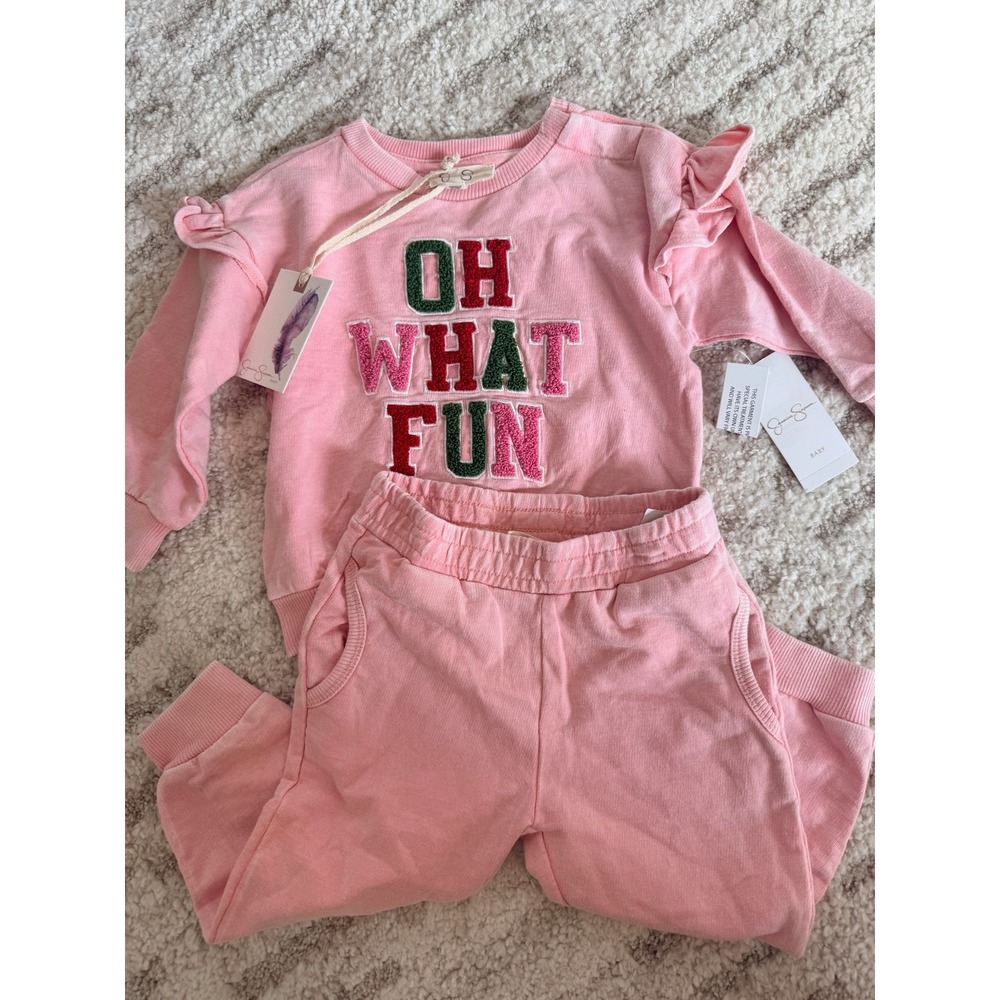 Jessica Simpson Baby Girls Pink Oh What Fun Sweatshirt Jogger Set 18M NEW